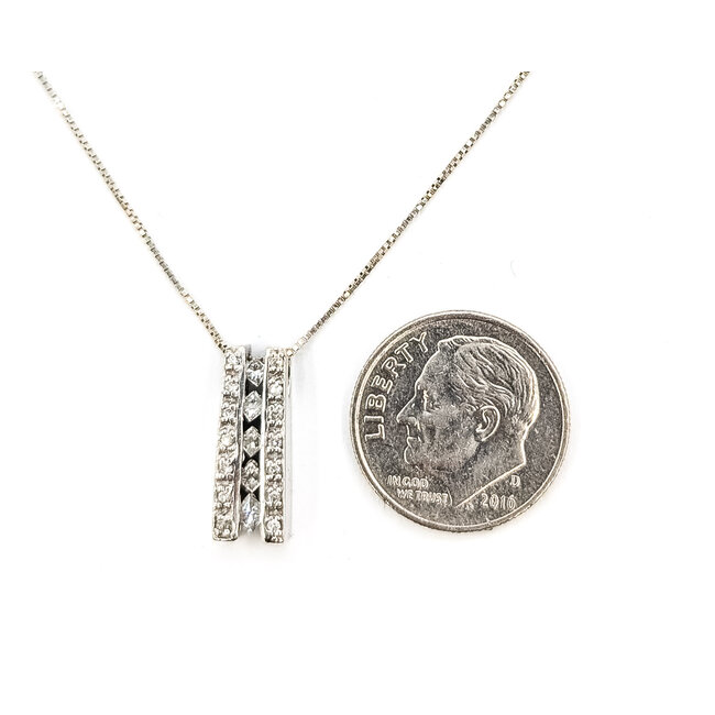 Pendant Double Bar .38ctw Princess & Round Diamonds 14kw 16x6mm 18.5" 2.41g 126070139