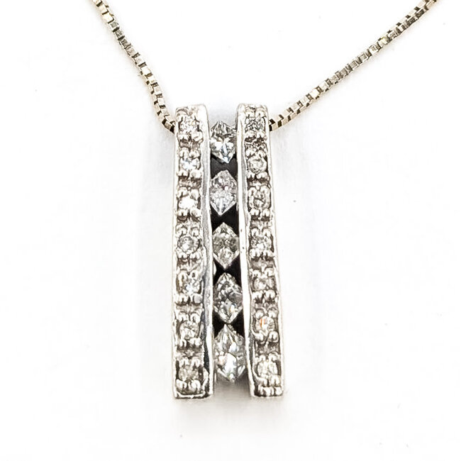 Pendant Double Bar .38ctw Princess & Round Diamonds 14kw 16x6mm 18.5" 2.41g 126070139