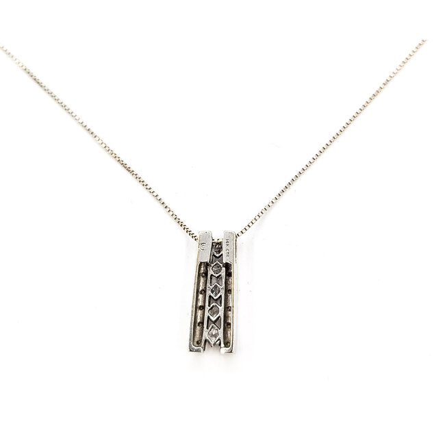 Pendant Double Bar .38ctw Princess & Round Diamonds 14kw 16x6mm 18.5" 2.41g 126070139