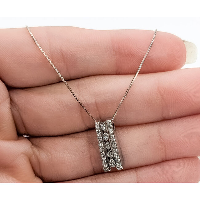 Pendant Double Bar .38ctw Princess & Round Diamonds 14kw 16x6mm 18.5" 2.41g 126070139