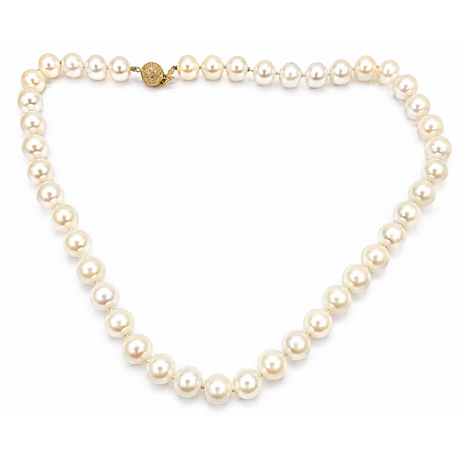 Necklace Strand Hook & Ball Clasp 10mm White Pearl 14ky 10mm 19" 63.09g 126070143