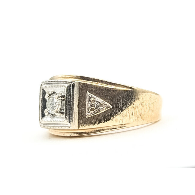 Ring Signet Geometric 0.175ctw Round Diamonds 14ky 11mm Sz8.25 7.25g 126070150