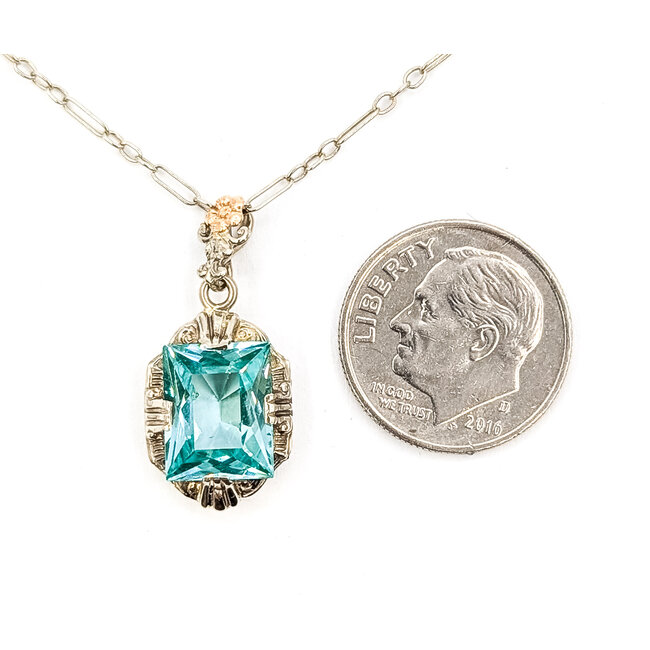 Pendant Uranium Glass Floral 6ct Teal Blue Uranium Glass 14kw 23x11mm 16" 2.86g 226070012