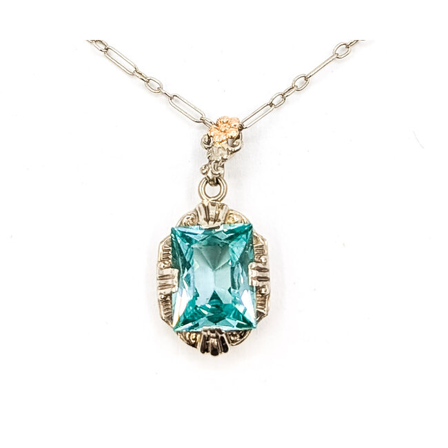 Pendant Uranium Glass Floral 6ct Teal Blue Uranium Glass 14kw 23x11mm 16" 2.86g 226070012