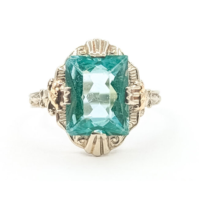 Ring Uranium Glass Floral 6ct Teal Blue Uranium Glass 14kw 14.5mm Sz6.5 2.17g 226070013