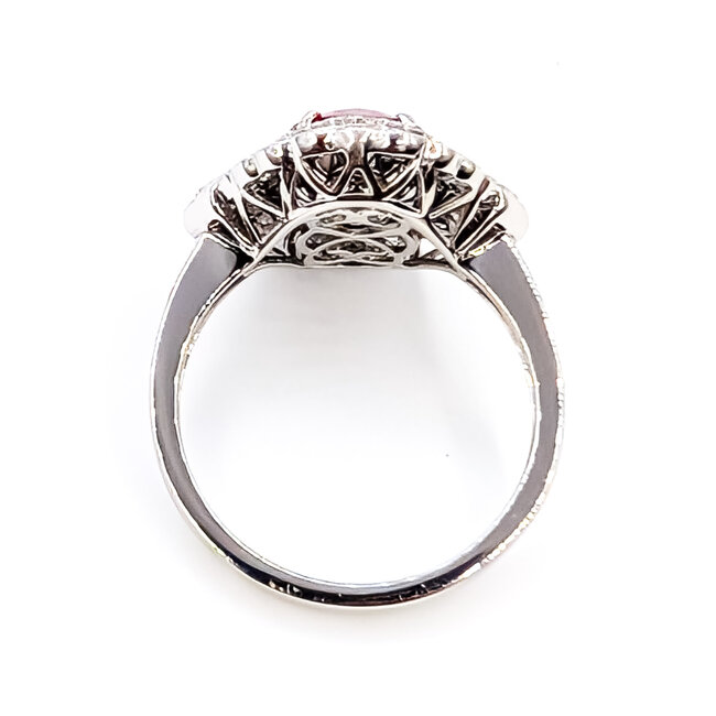 Ring Cocktail Halo Milgrain 0.77ctw Round Diamonds GIA: 2235227509 2.39ct Red Burmese Ruby Platinum 7.5mm Sz7 7.9g 226070042