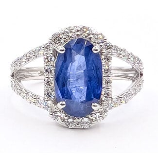 Ring Halo Split Band 0.79ctw Round Diamonds GIA: 2231597246 3.02ct Blue Sapphire Platinum Sz7 5.8g 226070053
