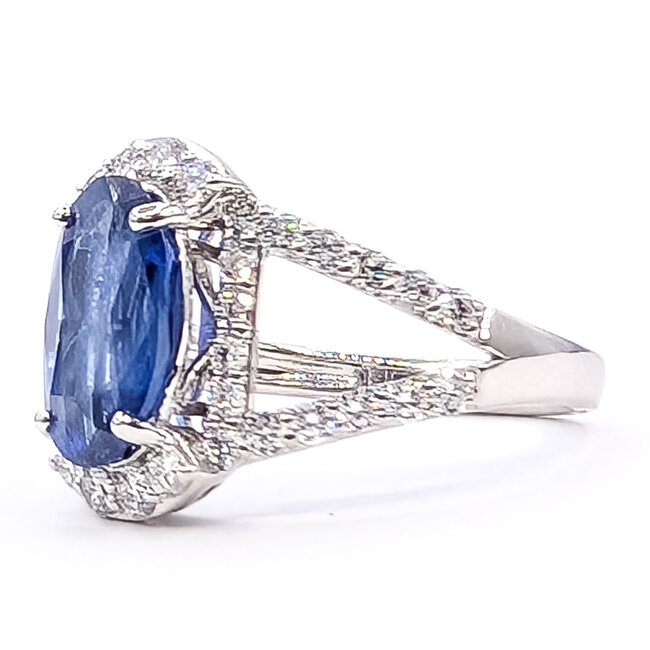 Ring Halo Split Band 0.79ctw Round Diamonds GIA: 2231597246 3.02ct Blue Sapphire Platinum Sz7 5.8g 226070053
