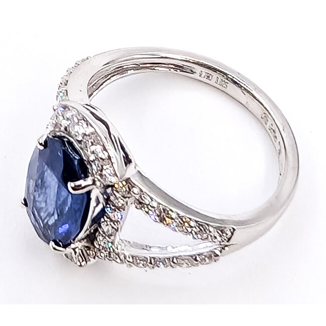 Ring Halo Split Band 0.79ctw Round Diamonds GIA: 2231597246 3.02ct Blue Sapphire Platinum Sz7 5.8g 226070053