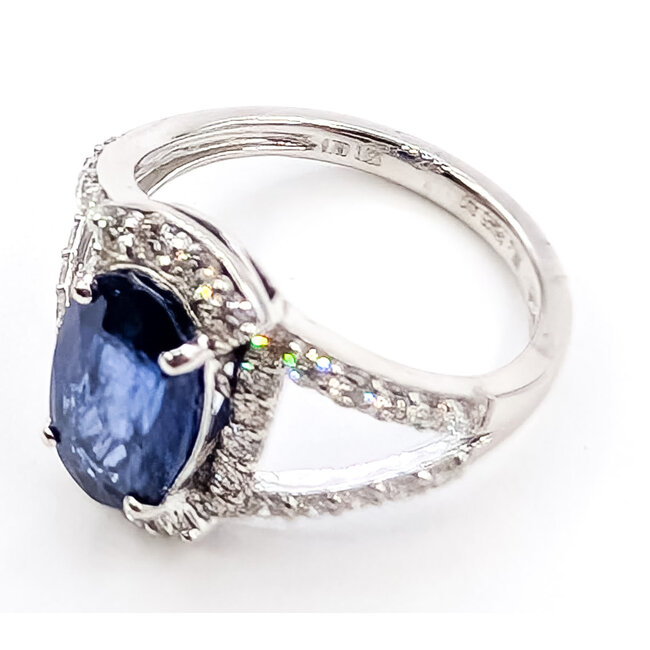 Ring Halo Split Band 0.79ctw Round Diamonds GIA: 2231597246 3.02ct Blue Sapphire Platinum Sz7 5.8g 226070053