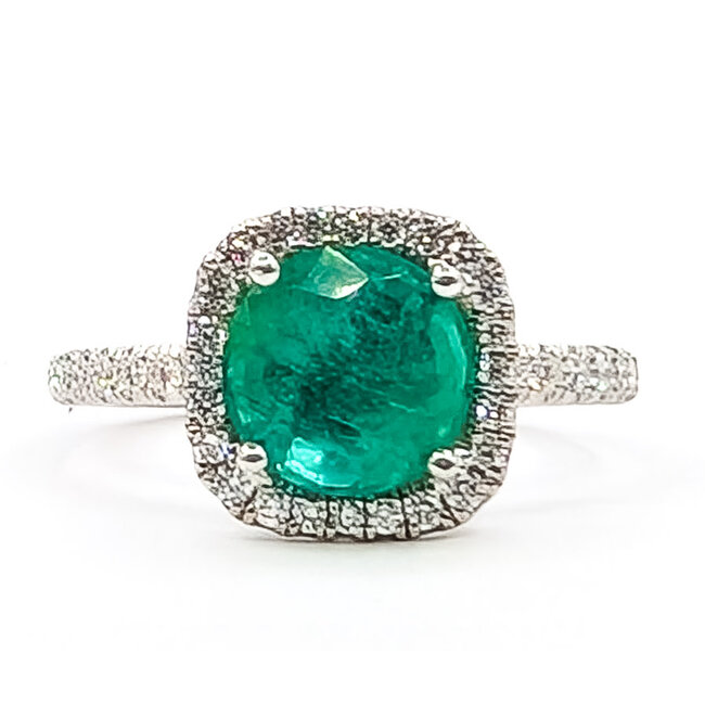 Ring Halo 0.55ctw Round Diamonds 1.66ct Green Emerald 18k 2mm Sz6.5 4.3g 226070063