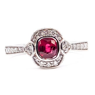 Ring Halo Milgrain 0.24ctw Round Diamonds 0.66ct Red Ruby Pt900 10mm Sz6.75 4.4g 226070049