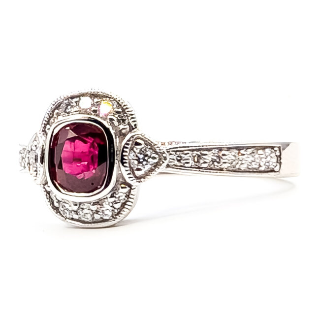 Ring Halo Milgrain 0.24ctw Round Diamonds 0.66ct Red Ruby Pt900 10mm Sz6.75 4.4g 226070049