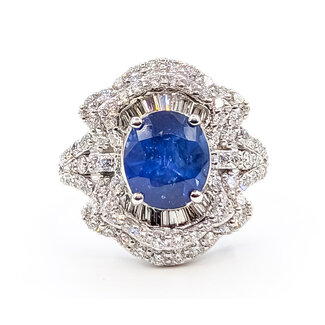 Ring Pave Cocktail 1.44ctw Round Diamonds GIA: 2231597243 2.87ct Blue Sapphire Platinum Sz7 8.7g 226070054