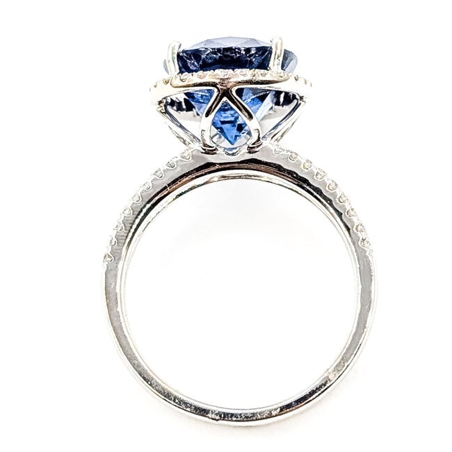 Ring Halo Split Band 0.47ctw Round Diamonds GIA: 1232597040 7.19ct Blue Madagascar Sapphire 18k Sz7 5.7g 226070047