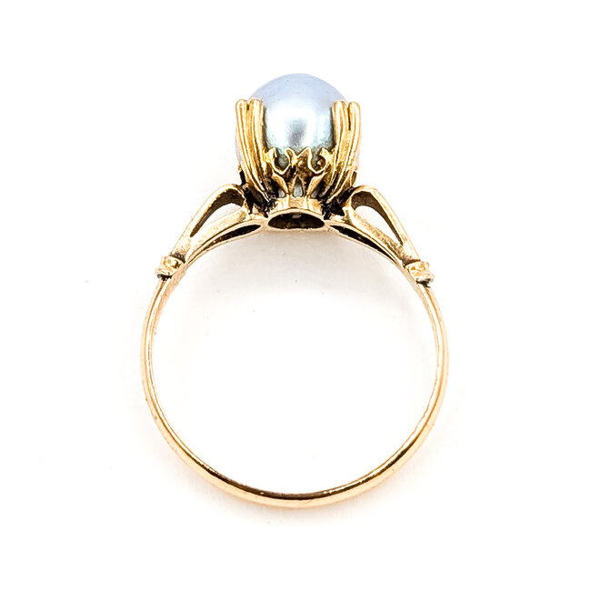 Ring Solitaire 8mm Gray Pearl 18ky Sz6 2.74g 126070138