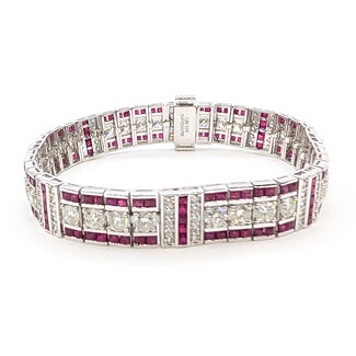 Bracelet Art Deco Inspired Geometric 7.29ctw Round Diamonds 8.51ct Red Ruby Pt900 10mm 7" 35.5g 226070033