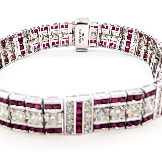 Bracelet Art Deco Inspired Geometric 7.29ctw Round Diamonds 8.51ct Red Ruby Pt900 10mm 7" 35.5g 226070033