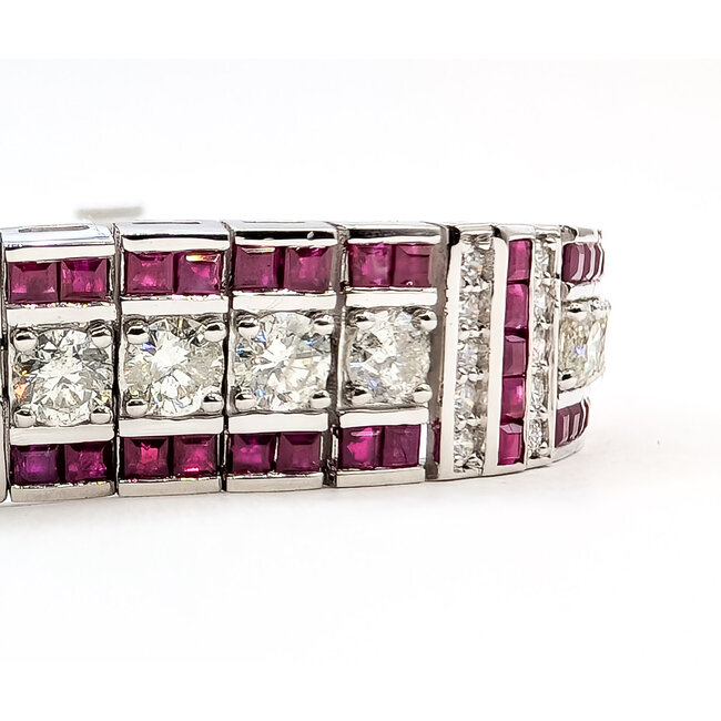 Bracelet Art Deco Inspired Geometric 7.29ctw Round Diamonds 8.51ct Red Ruby Pt900 10mm 7" 35.5g 226070033