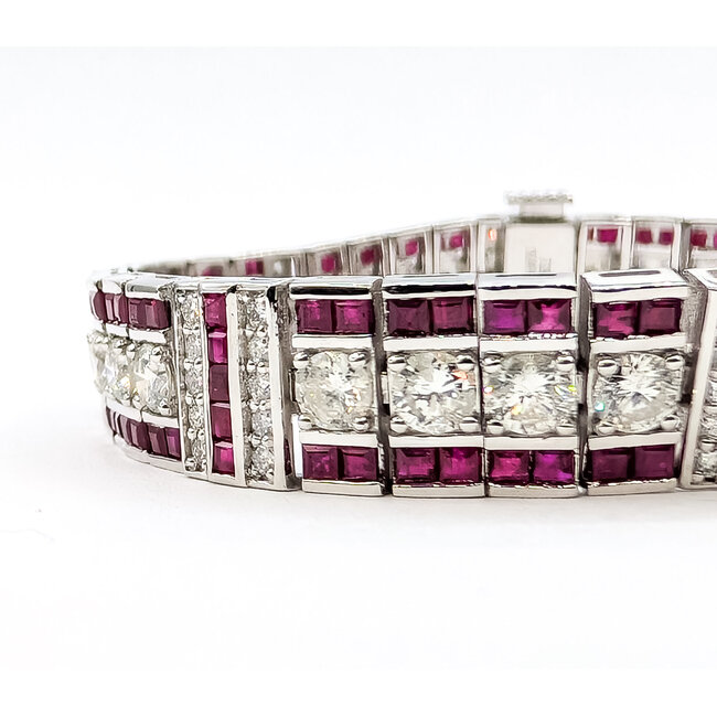 Bracelet Art Deco Inspired Geometric 7.29ctw Round Diamonds 8.51ct Red Ruby Pt900 10mm 7" 35.5g 226070033