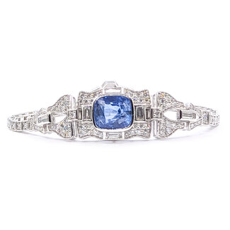Bracelet Art Deco Inspired Link 2.85ctw Baguette & Round Diamonds 4.09ct Blue Sapphire Pt900 14mm 6.5" 25.9g 226070034