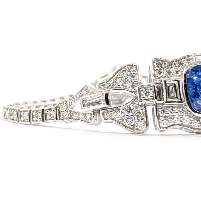 Bracelet Art Deco Inspired Link 2.85ctw Baguette & Round Diamonds 4.09ct Blue Sapphire Pt900 14mm 6.5" 25.9g 226070034