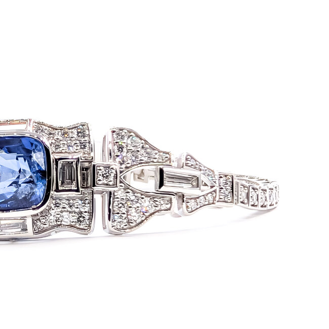 Bracelet Art Deco Inspired Link 2.85ctw Baguette & Round Diamonds 4.09ct Blue Sapphire Pt900 14mm 6.5" 25.9g 226070034