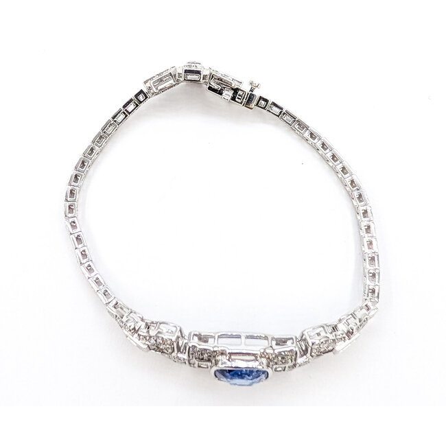 Bracelet Art Deco Inspired Link 2.85ctw Baguette & Round Diamonds 4.09ct Blue Sapphire Pt900 14mm 6.5" 25.9g 226070034