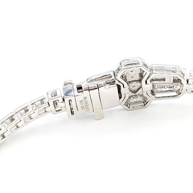 Bracelet Art Deco Inspired Link 2.85ctw Baguette & Round Diamonds 4.09ct Blue Sapphire Pt900 14mm 6.5" 25.9g 226070034