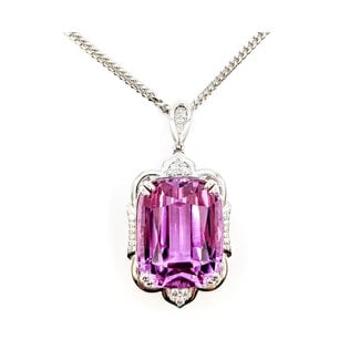 Pendant Statement W/Chain 0.61ctw Round Diamonds 70.40ct Pink Kunzite Platinum 1.45x1" 18" 43.1g 226070035
