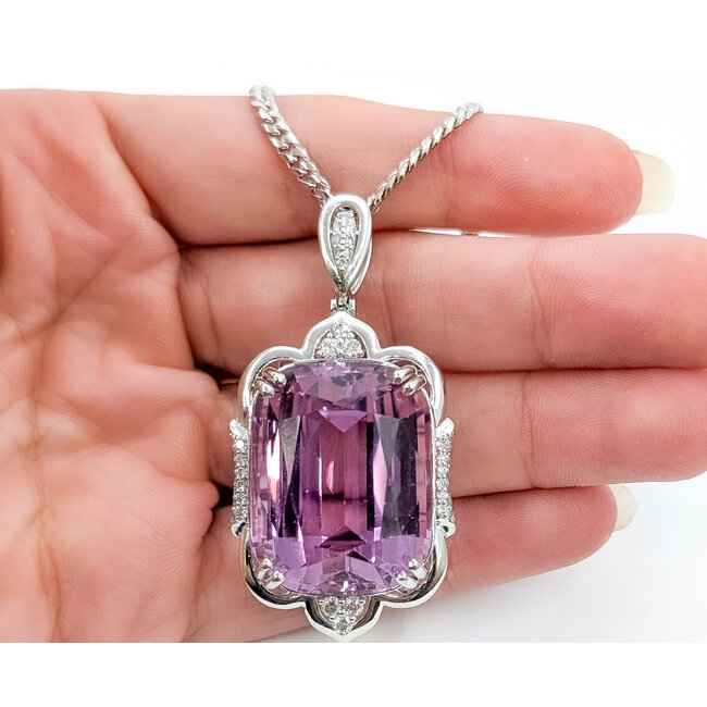 Pendant Statement W/Chain 0.61ctw Round Diamonds 70.40ct Pink Kunzite Platinum 1.45x1" 18" 43.1g 226070035