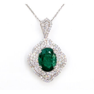 Necklace Halo Floral 2.43ctw Round Diamonds GIA: 5231644838 6.58ct Green Emerald Platinum 43x26mm 18" 14g 226070036
