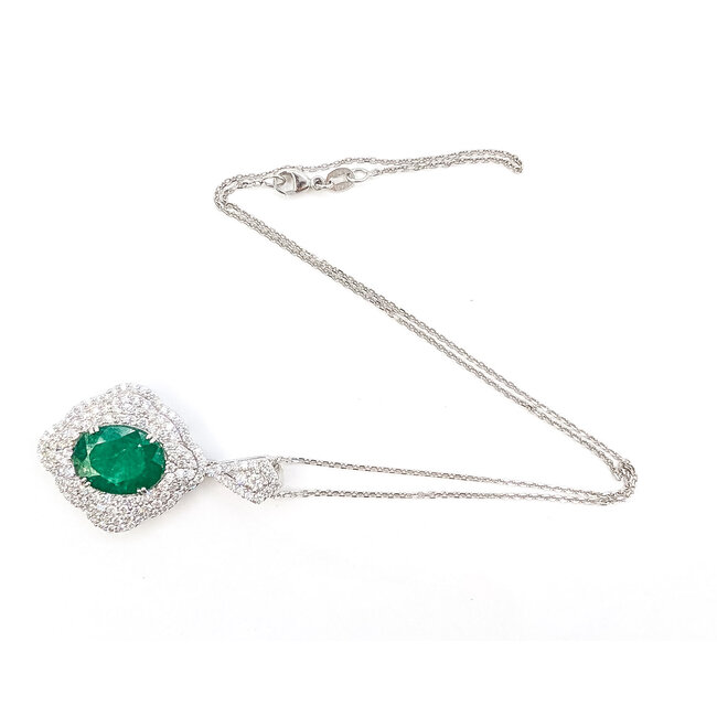 Necklace Halo Floral 2.43ctw Round Diamonds GIA: 5231644838 6.58ct Green Emerald Platinum 43x26mm 18" 14g 226070036