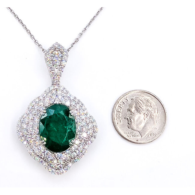 Necklace Halo Floral 2.43ctw Round Diamonds GIA: 5231644838 6.58ct Green Emerald Platinum 43x26mm 18" 14g 226070036