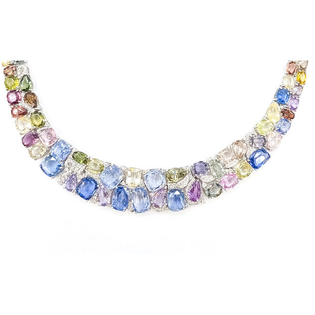 Necklace Multi Color Graduated 2.27ctw Round Diamonds GIA: 1236891629 119.99ctw Multi Color Sapphire Pt900 19mm 17.5" 67.8g 226070037