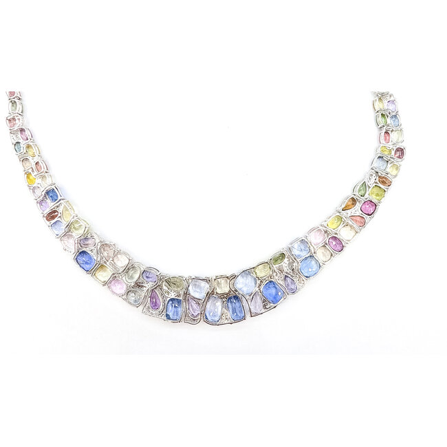 Necklace Multi Color Graduated 2.27ctw Round Diamonds GIA: 1236891629 119.99ctw Multi Color Sapphire Pt900 19mm 17.5" 67.8g 226070037