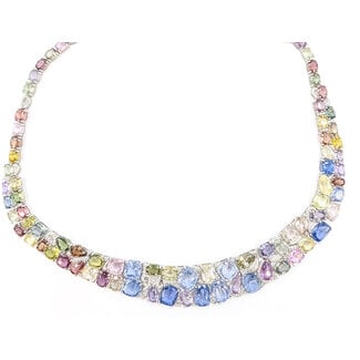 Necklace Multi Color Graduated 2.27ctw Round Diamonds GIA: 1236891629 119.99ctw Multi Color Sapphire Pt900 19mm 17.5" 67.8g 226070037