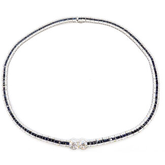 Necklace Art Deco Geometric 9.74ctw Round Diamonds 18.88ct Blue Sapphire Pt900 10mm 18" 65.9g 226070039