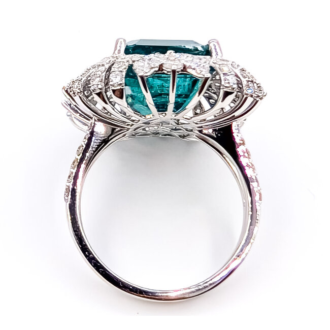 Ring Pave Cocktail Sunburst 1.45ctw Round Diamonds GIA: 6224620942 9.23ct Green Emerald 18k 22mm Sz7 7.7g 226070040