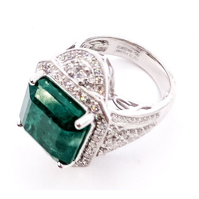 Ring Cocktail Tapered 1.33ctw Round Diamonds GIA: 5222774328 10.91ct Green Emerald Platinum 25mm Sz6.75 19.8g 226070041