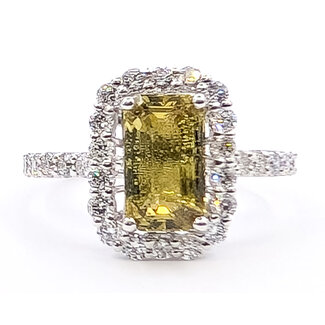 Ring Halo 0.85ctw Round Diamonds GIA: 2235324407 2.62ct Greenish Yellow No Heat Sapphire Platinum Sz7 5.6g 226070043