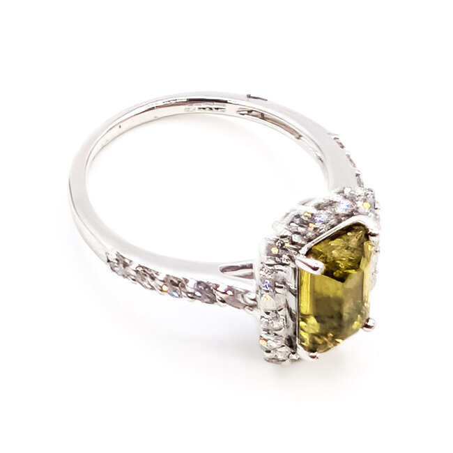 Ring Halo 0.85ctw Round Diamonds GIA: 2235324407 2.62ct Greenish Yellow No Heat Sapphire Platinum Sz7 5.6g 226070043