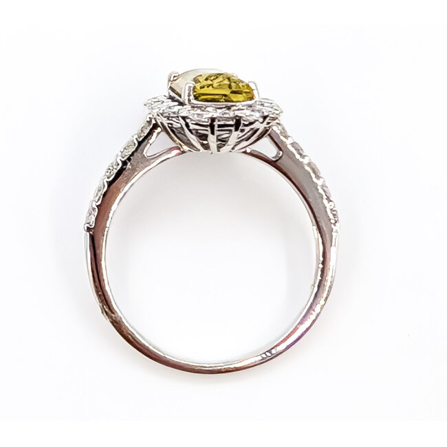 Ring Halo 0.85ctw Round Diamonds GIA: 2235324407 2.62ct Greenish Yellow No Heat Sapphire Platinum Sz7 5.6g 226070043