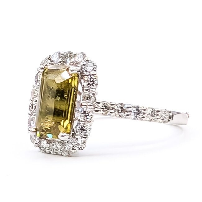 Ring Halo 0.85ctw Round Diamonds GIA: 2235324407 2.62ct Greenish Yellow No Heat Sapphire Platinum Sz7 5.6g 226070043