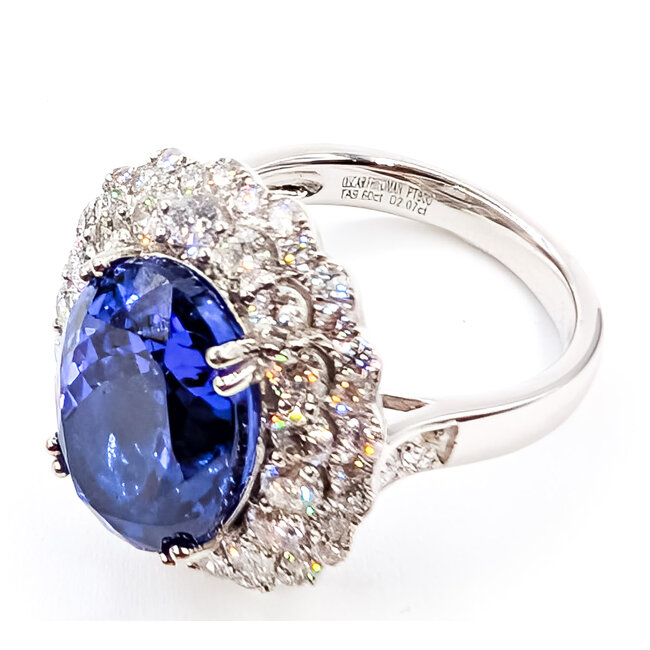 Ring Cocktail Halo 2.07ctw Round Diamonds GIA: 2235457240 9.60ct Bluish Violet Tanzanite Platinum 22mm Sz7.25 12.5g 226070045