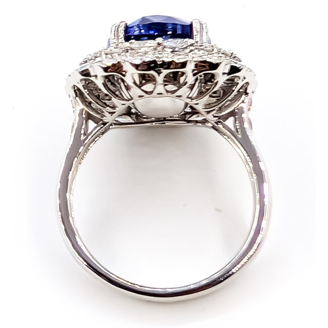 Ring Cocktail Halo 2.07ctw Round Diamonds GIA: 2235457240 9.60ct Bluish Violet Tanzanite Platinum 22mm Sz7.25 12.5g 226070045