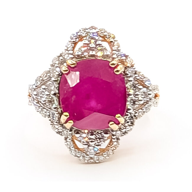 Ring Cocktail Split Band 1.04ctw Round Diamonds GIA: 1232512269 4.67ct Purplish Red Ruby Pt900 20mm Sz6.75 7.5g 226070046
