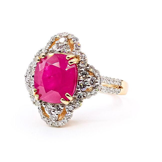 Ring Cocktail Split Band 1.04ctw Round Diamonds GIA: 1232512269 4.67ct Purplish Red Ruby Pt900 20mm Sz6.75 7.5g 226070046