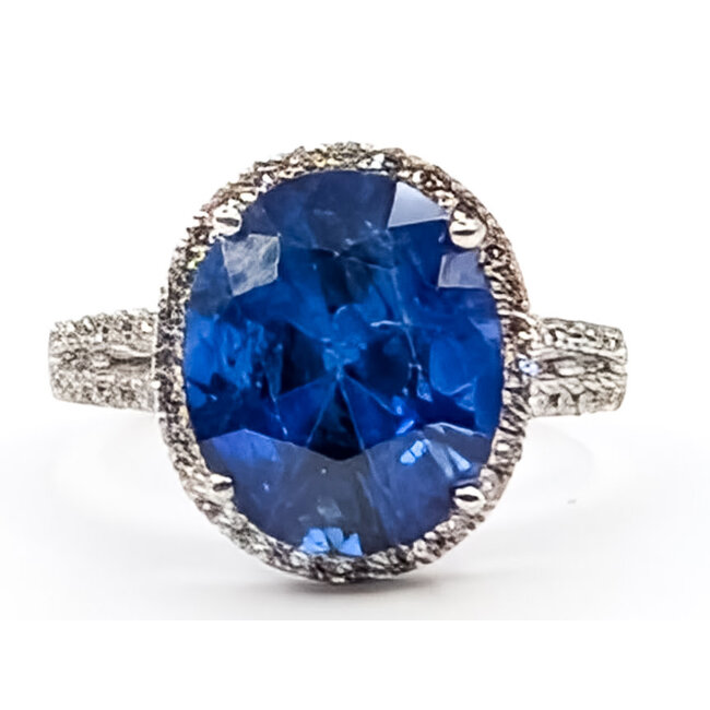Ring Halo Split Band 0.47ctw Round Diamonds GIA: 1232597040 7.19ct Blue Madagascar Sapphire 18k Sz7 5.7g 226070047