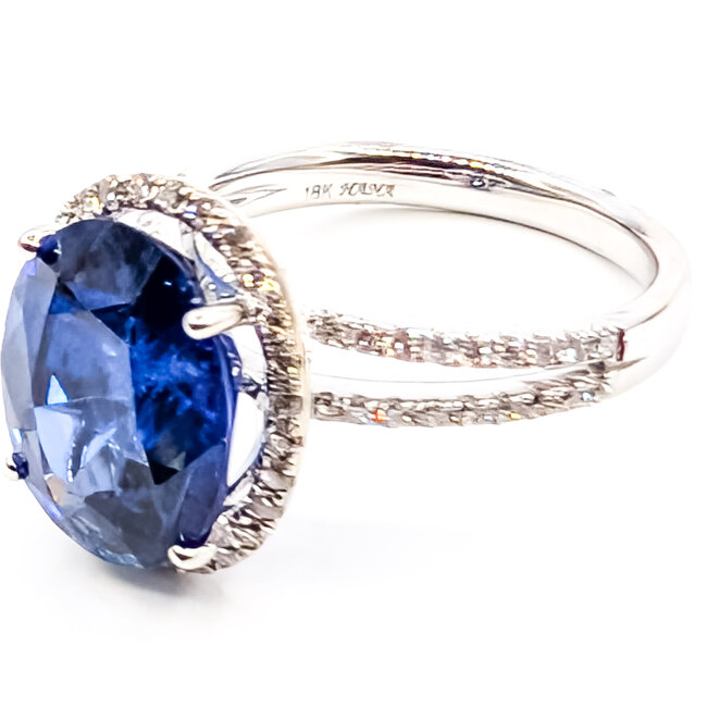Ring Halo Split Band 0.47ctw Round Diamonds GIA: 1232597040 7.19ct Blue Madagascar Sapphire 18k Sz7 5.7g 226070047